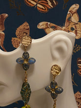 Load image into Gallery viewer, Czech boho dangle earrings; bohemian pierced gold earrings
