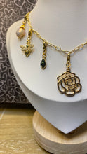 Load image into Gallery viewer, Gold plated charm necklace with crystal charms