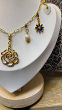 Load image into Gallery viewer, Gold plated charm necklace with crystal charms