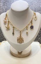 Load image into Gallery viewer, Gold plated charm necklace with crystal charms