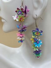 Load image into Gallery viewer, dangle earring; silver earring with flowers; boho earrings; long dangle earrings; flower dangle drop; women earrings; jewelry