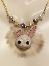 Load image into Gallery viewer, Easter bunny necklace with natural freshwater pearls, Easter necklace, Easter Basket Gift Jewelry, Easter Pendant, Easter Gift