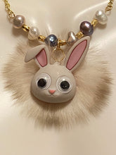 Load image into Gallery viewer, Easter bunny necklace with natural freshwater pearls, Easter necklace, Easter Basket Gift Jewelry, Easter Pendant, Easter Gift