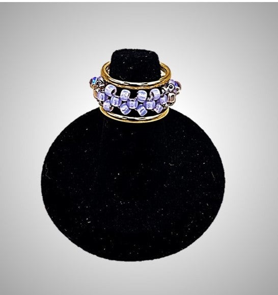 Beaded flower ring; gold ring; stacking rings; crystal ring; interchangeable ring; trending rings; fashion; rings; boho jewelry